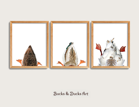 Bird Hunting Nursery Set of 3 Prints, Duck Goose Butt Wall Art, Rustic Cabin Decor